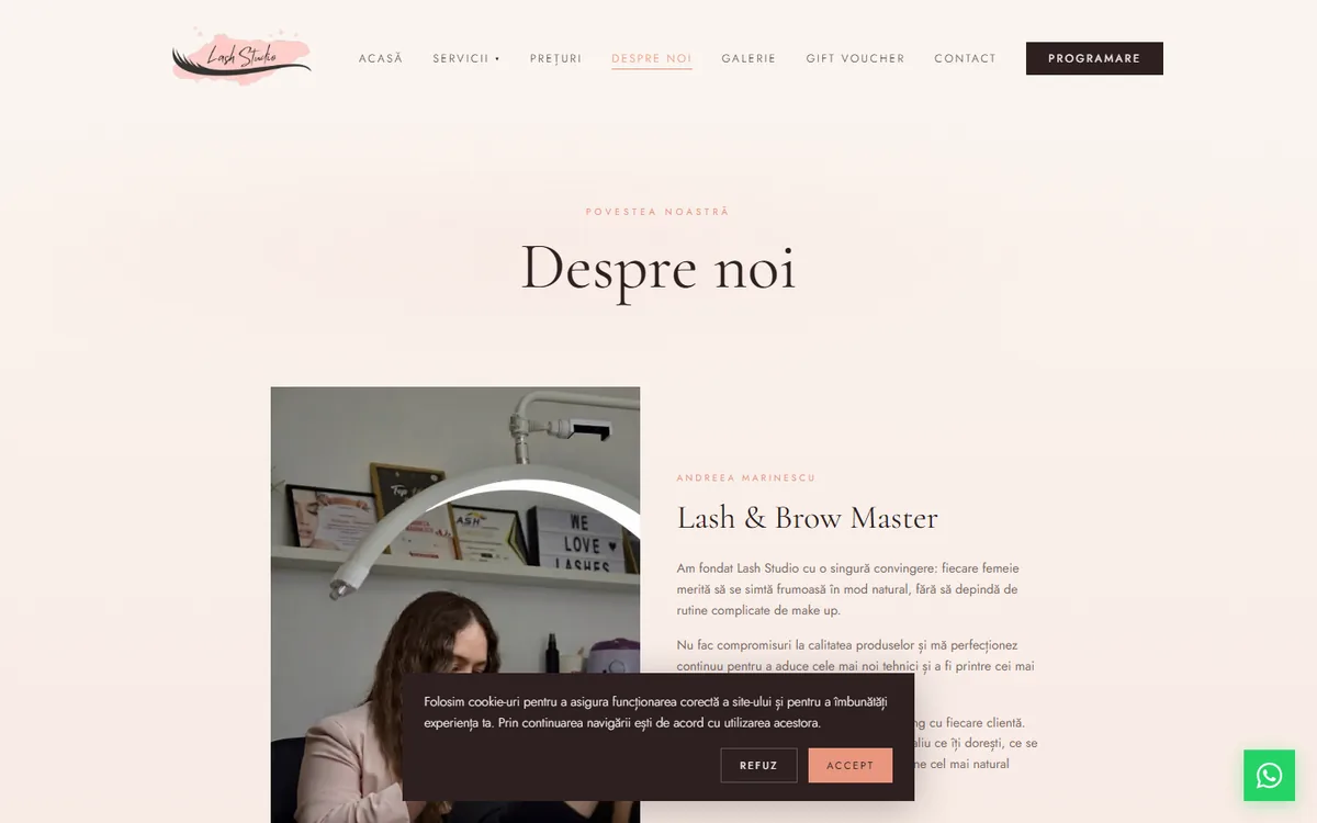 Pagina Despre Noi — Andreea Marinescu, valori, branduri