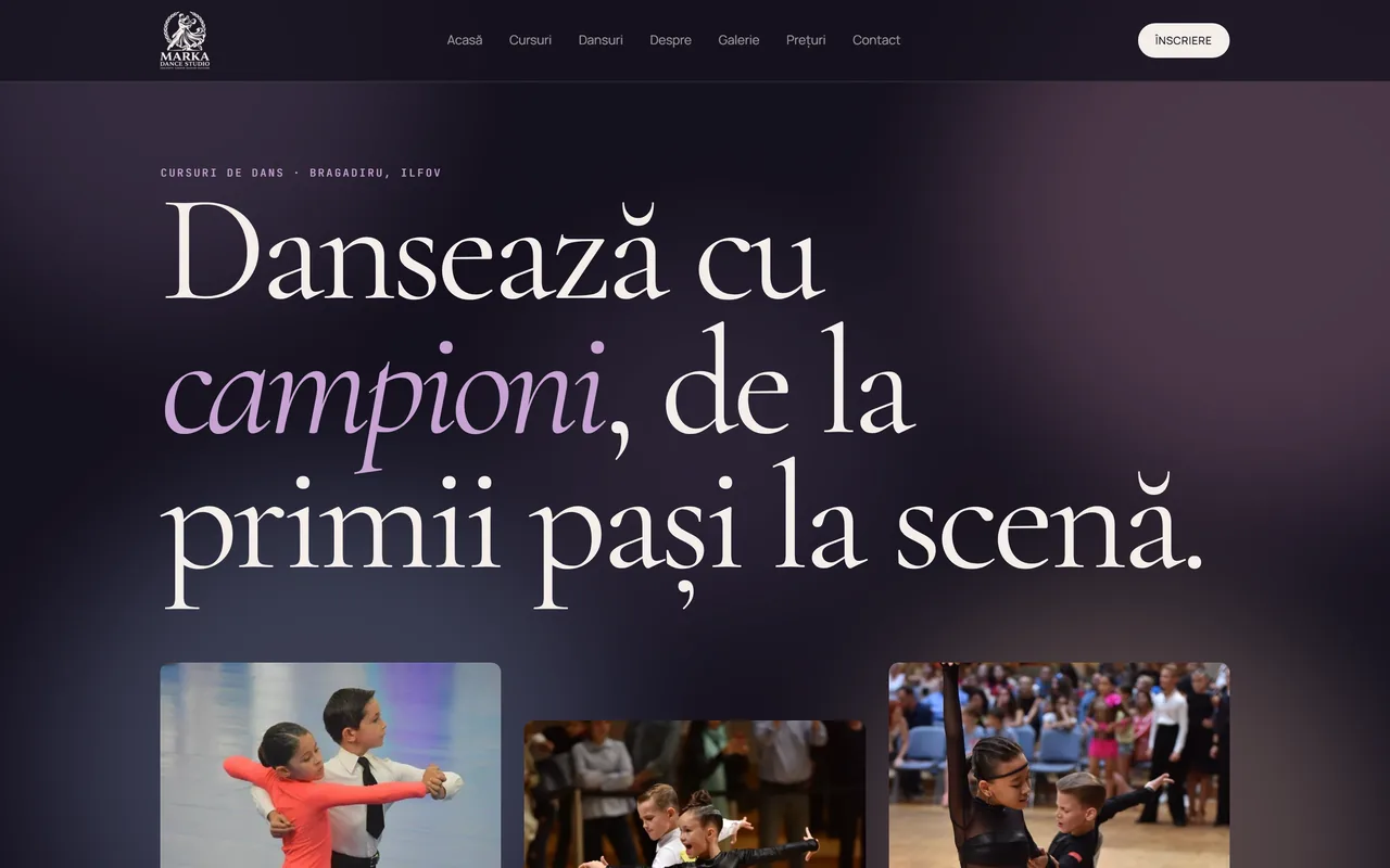 Homepage Marka Dance Studio pe desktop